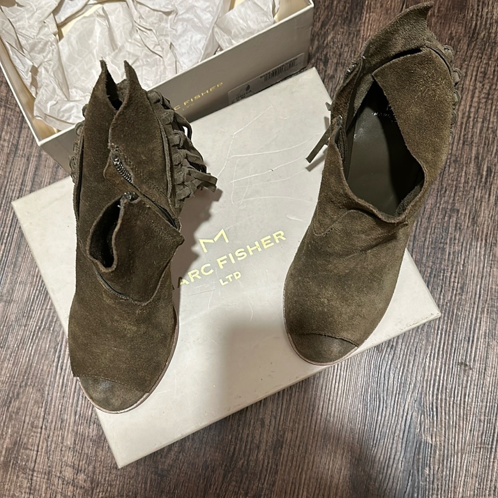 Suede Olive Army Green Peep Toe Heel